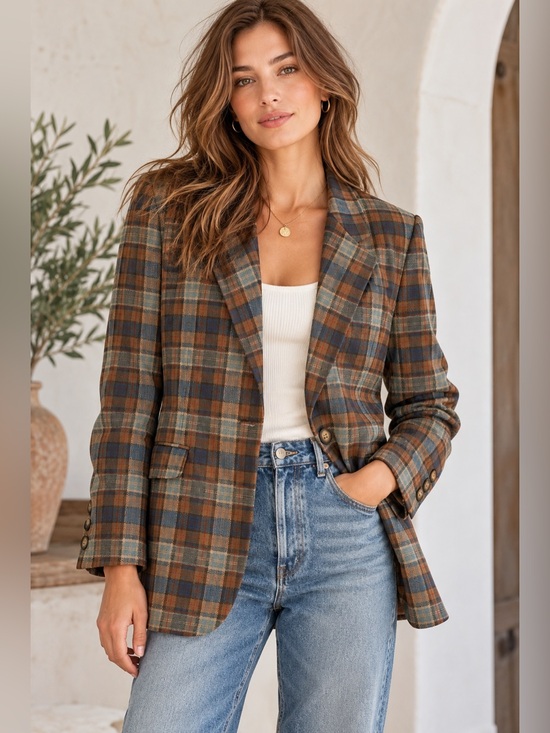 Lady Bowdon Jackets & Blazers - Vintage Lady Bowdon Plaid Blazer Women 14 Made USA Brown Blue Academia Jacket